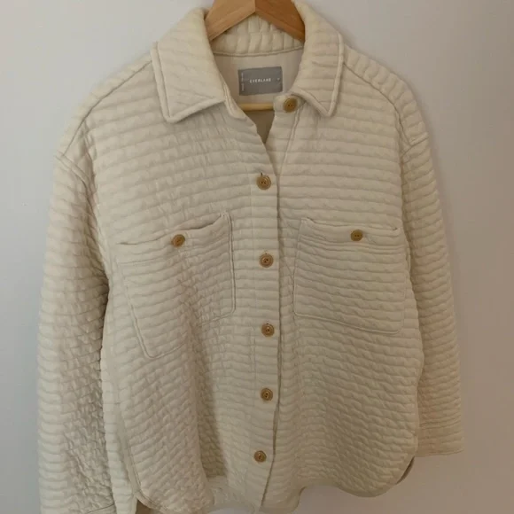 Everlane The Organic Cotton Quilted Shirt Jacket Cream Parchment M - Picture 8 of 13